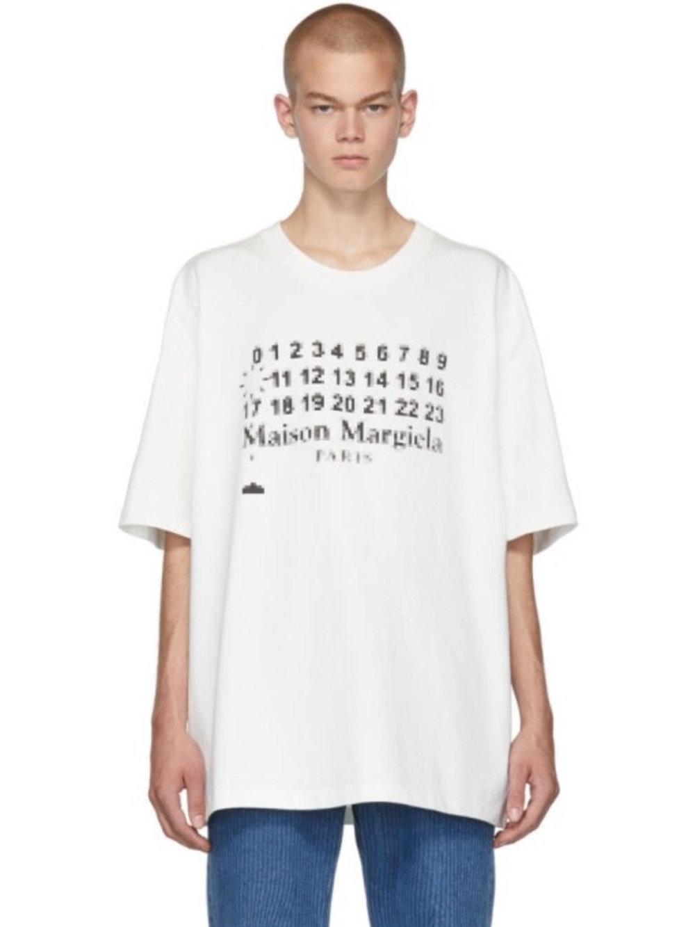 Margiela || Pixelated Number Logo Graphic Tee Crewneck‎ White Black IT 48 US 38